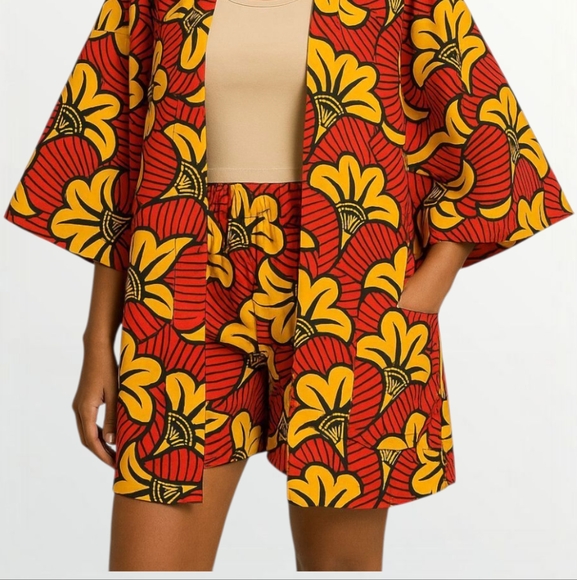 Vibrant Floral African Print Kimono Set - Picture 2 of 2